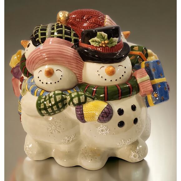 Fitz and Floyd Classics Cookie Jar Frosty Folks with Dog 1995 Adorable!! - Picture 2 of 8